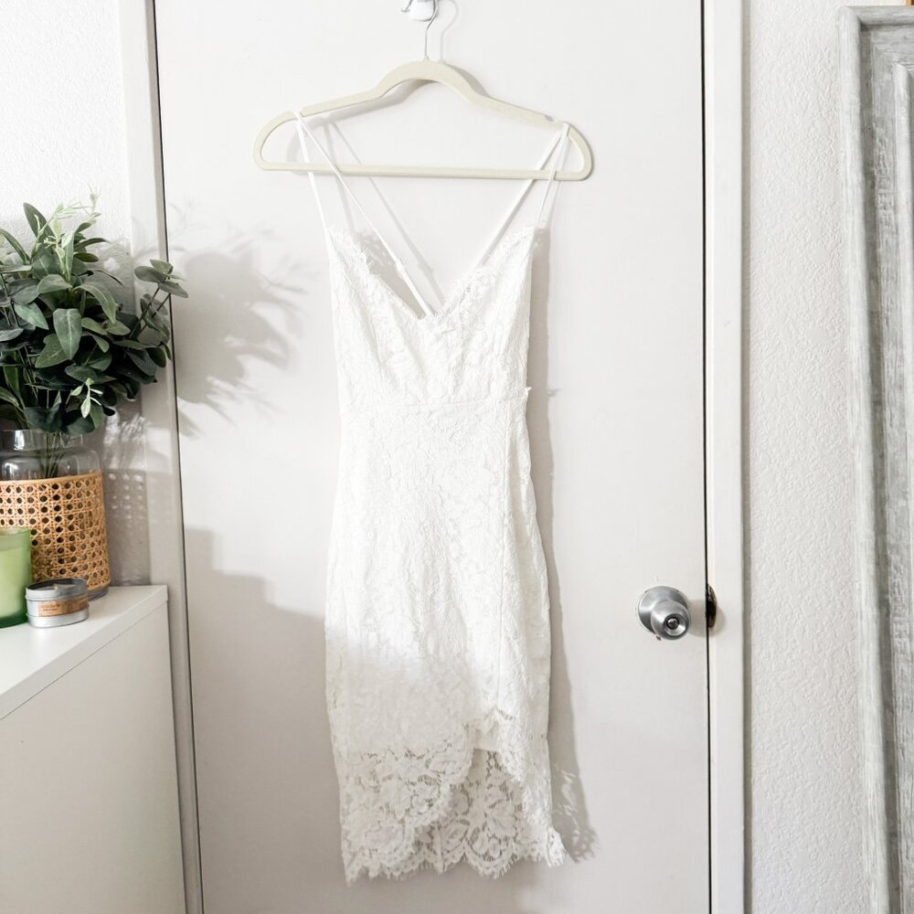 LULUS Flirting with Desire White Lace Bodycon Dress XS Bridal Bachelorette - Picture 2 of 8